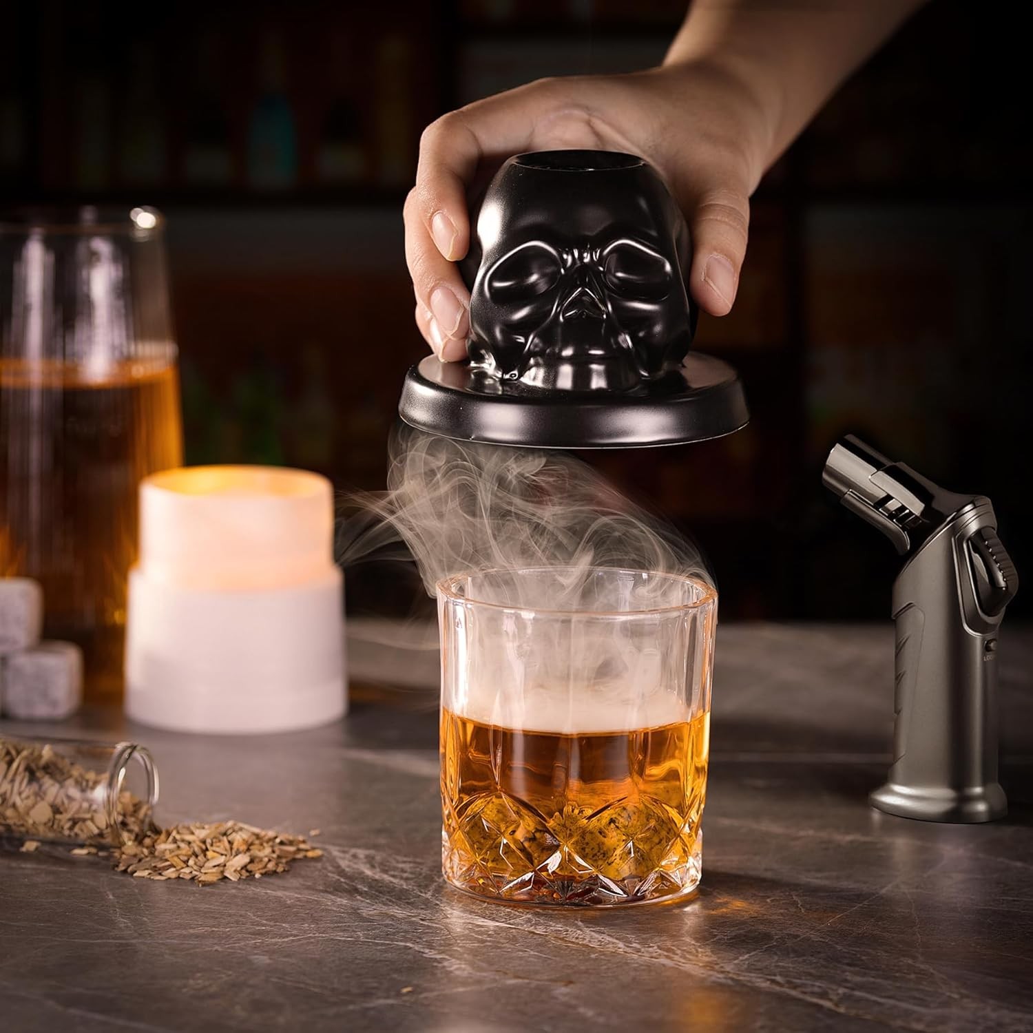 Whiskey Smoker Kit with Torch - 21 Sets - 6 Flavors Wood Chips - Bourbon, Cockta