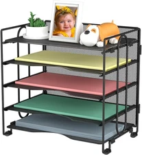 Letter Tray Paper Organizer, 5 Tier Desk Organizers Black Mesh Stackable Pape...
