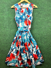 Talbots Fit & Flare Dress 6 Sleeveless Round Neck Floral Zip Pockets Pleated