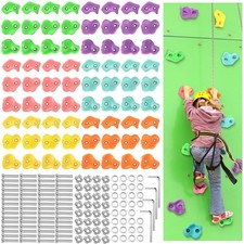 Meooeck 72 Pcs Kids Rock Wall Climbing Holds Set Colorful Grips with Mounting...