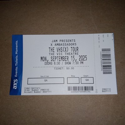 X AMBASSADORS The VHS Tour Vic Theater Chicago 9/15/25 2025 Concert Ticket