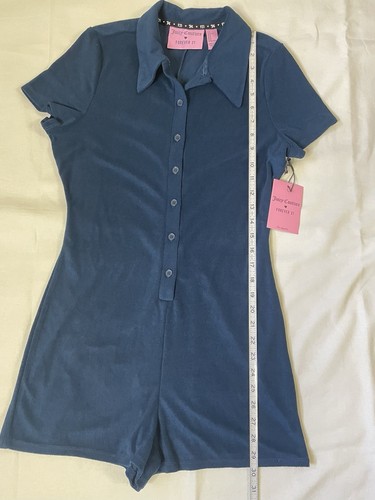 Juicy Couture Terry Rhinestone Romper NAVY BLUE Short Sleeve Size M NEW Y2K - Picture 15 of 15