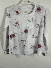 Style & Co Top Womens Petite Large Polar Bear Holiday Rhinestone Accents