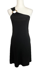 Forever 21 Womens One Shoulder Dress Size M Black Beaded Ruched Stretch