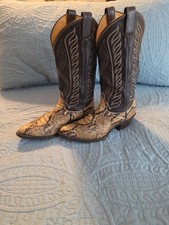 Tony Lama Men's Western Snakeskin Leather Boots Pointed Toe Pull-On 7 1/2 D