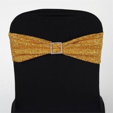 10 Gold Glittered Spandex CHAIR SASHES Wedding Party Reception Decorations SALE