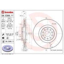2x Disque de frein BREMBO 09.C306.11 convient pour AUDI SEAT SKODA VW