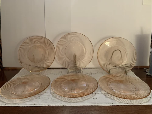 Federal Glass DIANA Pink Depression ~ 6~ 9.25” Dinner Plates~Very Good Condition