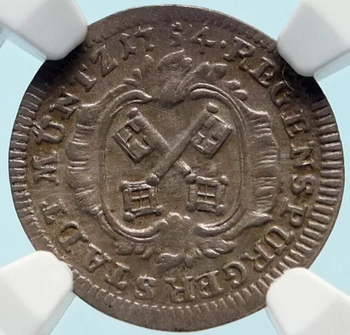1754 GERMANY German States REGENSBURG Franz I Silver 2 Kreuzer Coin NGC i83767