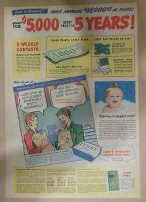Ivory Soap Ad: $5,000 A Year For 5 Years Contest! from 1940s Size:  11 x 15 inch