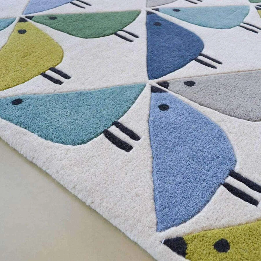 Alfombras | Alfombra con estampado de pájaros | Alfombra de lana | Alfombra acolchada a mano | Alfombra de área | Alfombra de diseño Foto 3 de 4