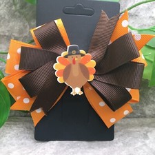 Handmade 4 Alligator Clip Layered Stacked Bow Grosgrain Ribbon Thanksgiving 402