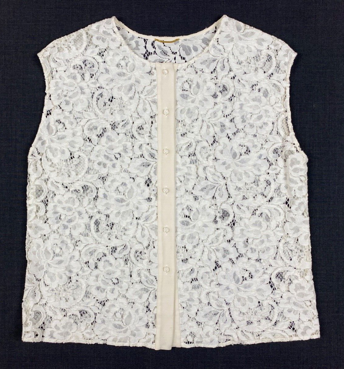 Camicia top donna Saint Laurent bianco pizzo