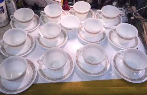Pyrex Corelle Vintage Woodland Tea & Saucer Sets W/ Creamer 