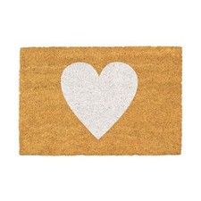Image of Coir Door Mat Natural Coconut Indoor Outdoor Welcome Mats 60 x 40cm White Heart