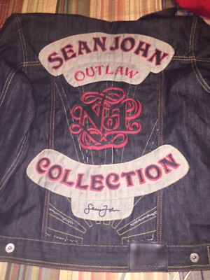 Sean John Men's Denim Jean Jacket Outlaw Collection 2XL Dark Blue