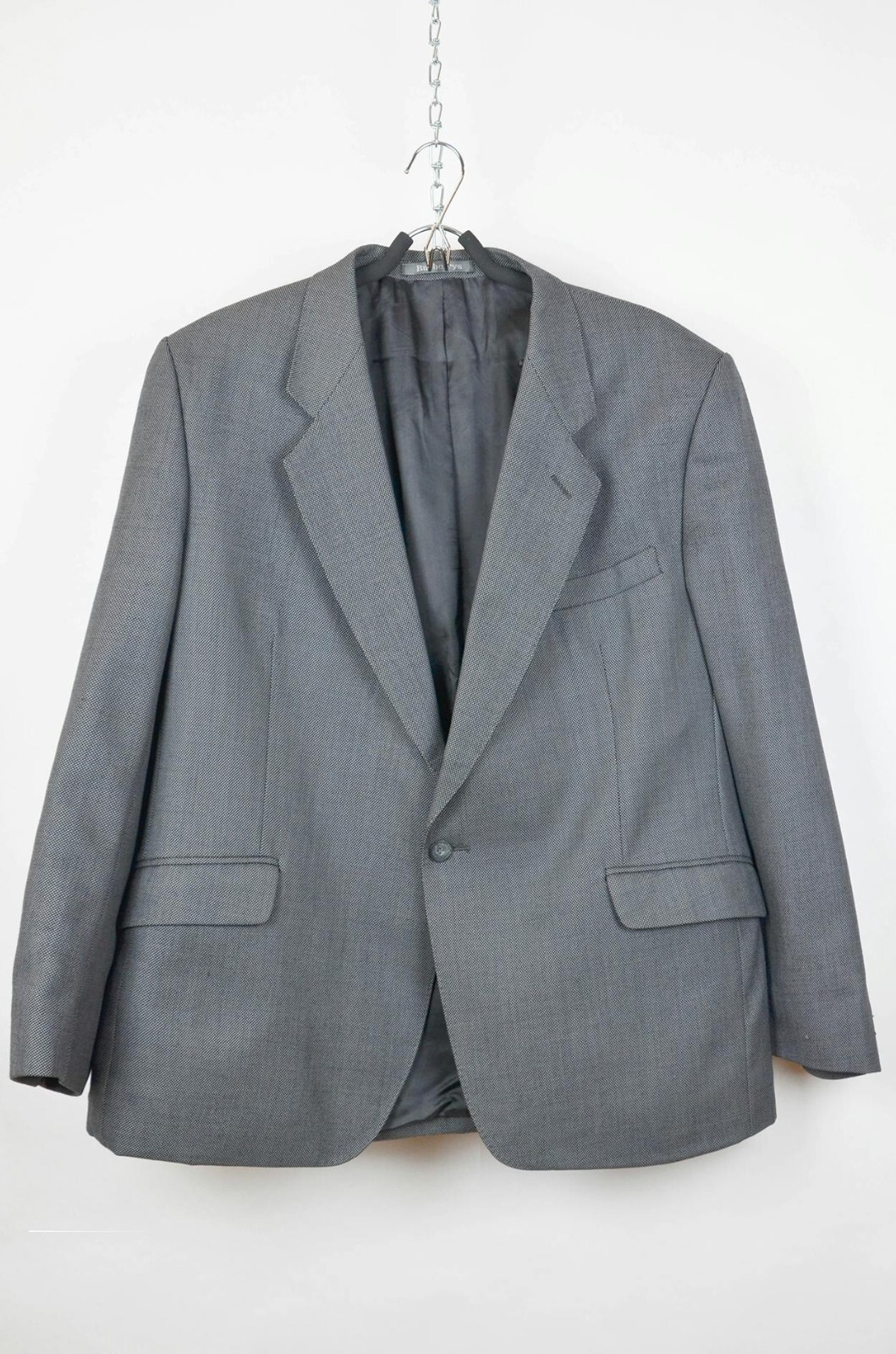 Burberrys Vintage Wool Blazer – Made in England – Gray Micro-Check – Size L