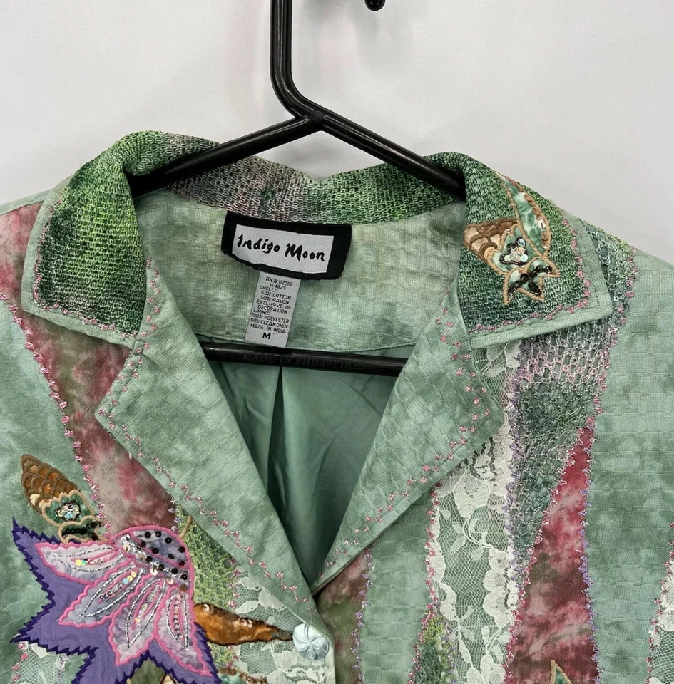 Indigo Moon Embroidered Jacket Size Medium Women Button Front Multicolor Floral - Image 4 of 4