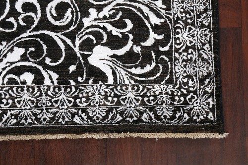 BLACK/ SILVER Abstract Versace Design Area Rug Hand-knotted Wool Silk Carpet 4x6 - Picture 6 of 12
