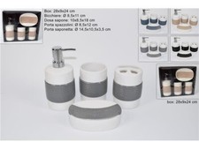 Set 4 Accessori Bagno Ceramica PortaSapone Porta Spazzolino Dispenser 10971 dfh