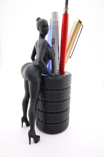 Beautiful Woman Tire Stack Figure Desktop Stand to Hold Pens, Pencils, Markers - Picture 3 of 8