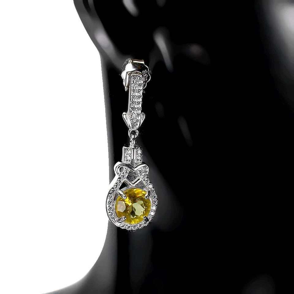 Pendientes de plata de ley 925 redondos topacio amarillo 7 mm joyas de piedras preciosas naturales Foto 2 de 4