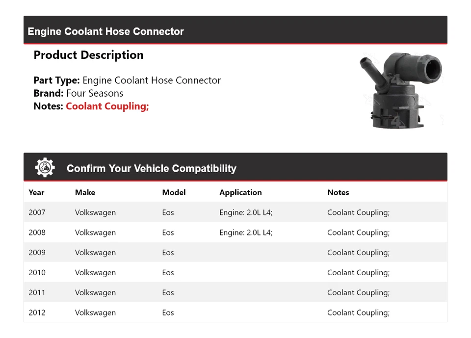 Разъем шланга охлаждающей жидкости двигателя для 2007-2012 Volkswagen Eos 4 сезона 2008 2009 - Изображение 2 из 4