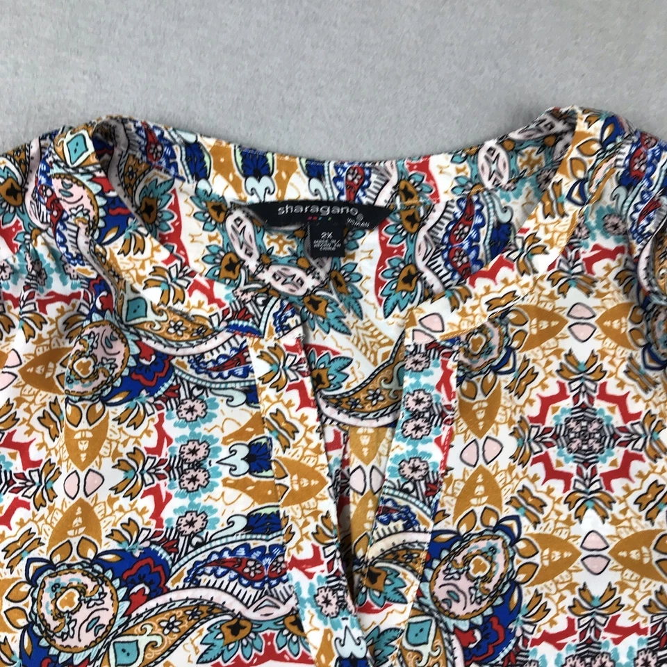 Sharagano Shirt Womens 2X Multicolored Floral Lightweight 3/4 Sleeves Blouse Top - Image 2 of 4