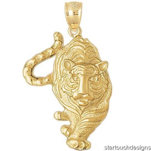 New 14k Yellow Gold Tiger Pendant | eBay