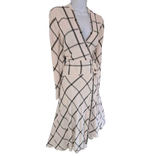 Womens Karen Millen Black Cream Check Plaid Midi Fit And Flare Wrap Dress 12. - Picture 6 of 12