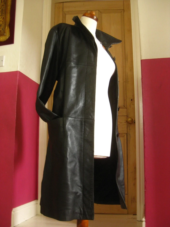 TRINCHERA DE CUERO M&S 10 línea larga damas reales vintage suave relajado talla grande Foto 3 de 4