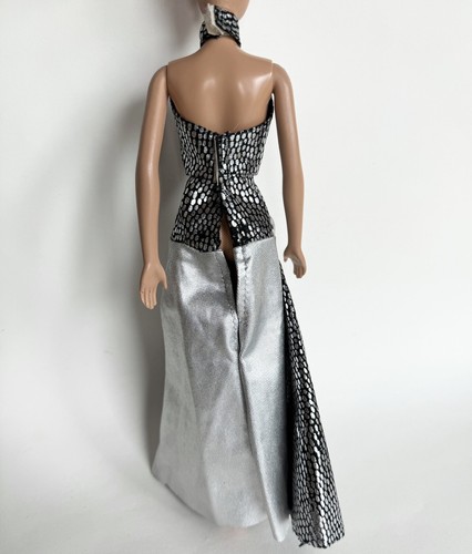 Vintage Lucky Brand Barbie Doll Metallic Silver Formal Long dress Bunny tagged - Picture 5 of 8