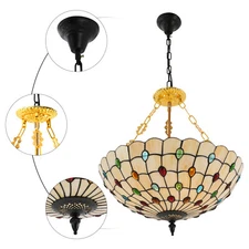 Tiffany Style Vintage Chandelier Stained Glass Flush Mount Ceiling Light Fixture