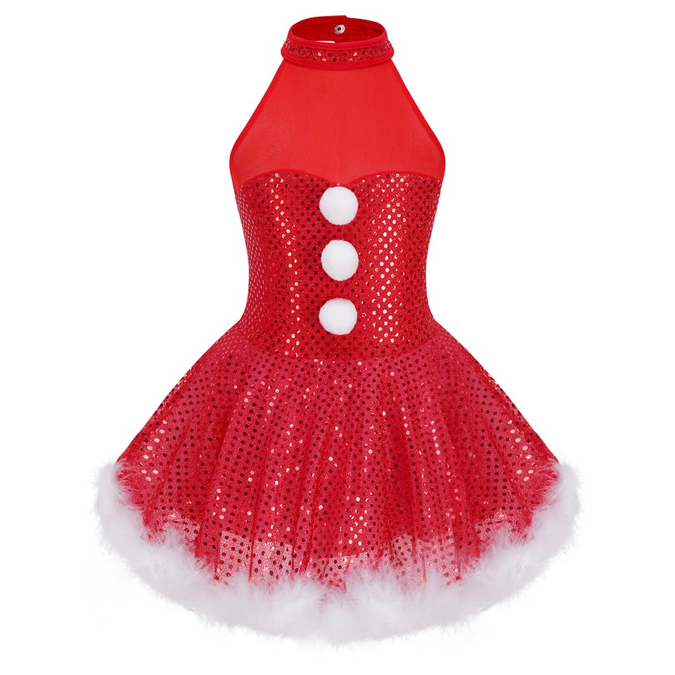 UK Girl Christmas Snowman Dance Tutu Dresses Party Costume Sequins Ice