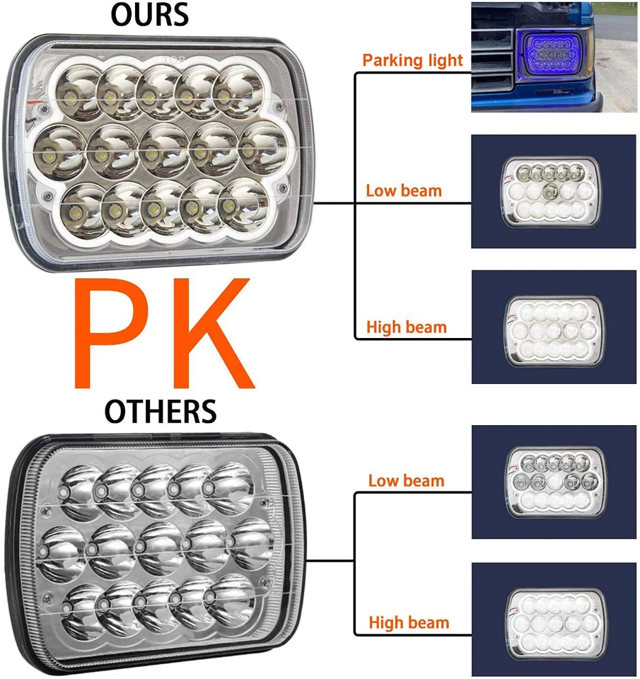 Faro LED 5X7 7x6" Hi-Lo DRL para camioneta Chevy C1500 C2500 C3500 Suburban 2P Foto 4 de 4