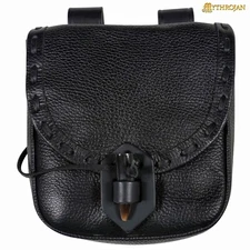 Medieval Leather Belt Pouch Renaissance Waist Pouch Costume Accessory - Black