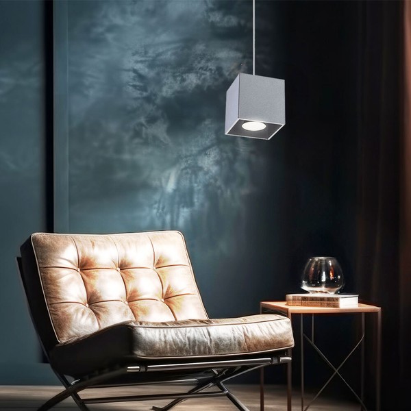 Decken Pendel Leuchte Grau Wohn Ess Zimmer Beleuchtung Alu HäNge Lampe Eckig-image