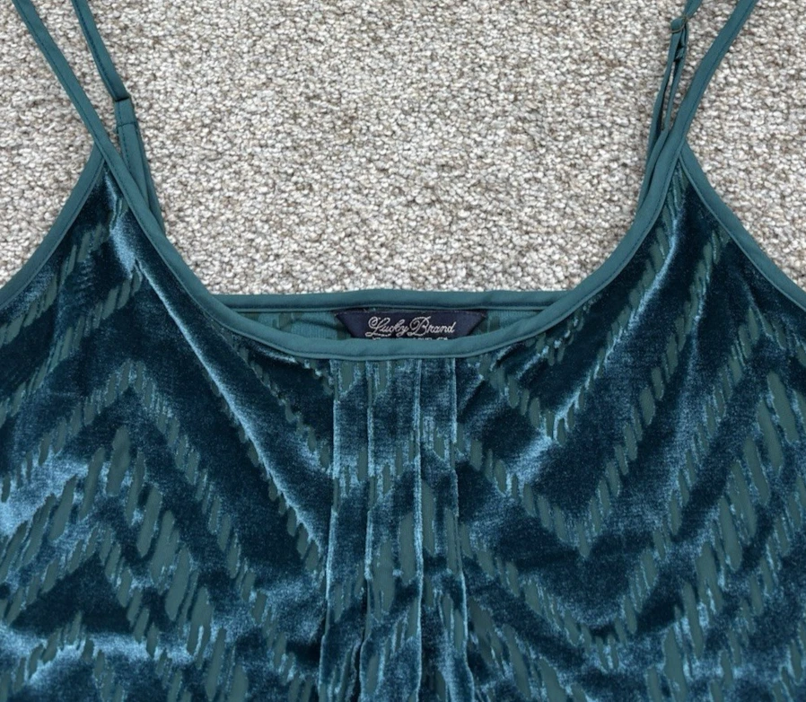 Lucky Brand Women's Velvet Burnout Camisole XL Green Spaghetti Strap Whimsigoth - Image 2 of 4
