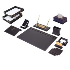14 PCS Leather Desk Organizer Set-Office Desk Accessories-Black Leather Desk Set