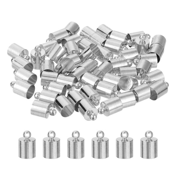 50Stk Endkappen FüR Lederkordeln,7Mm Ad,SäUlenfass-Abschlusskappen,Rhodium-Ton-image