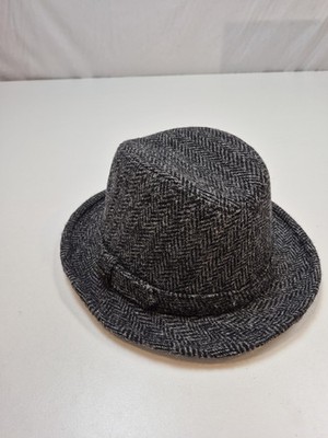 Christys' London Hat Trilby Fitted Mens M Gray Herringbone Harris Tweed Lined