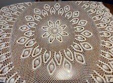 Vintage Hand-Crocheted Round Lace Tablecloth 78" Intricate Floral Design Ivory