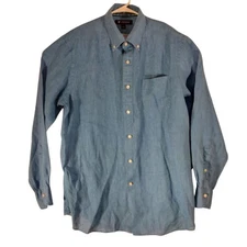 Cremieux shirt mens L Large blue 100% linen long sleeve button Daniel casual