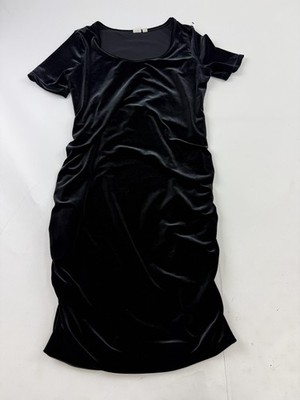 Gap T-Shirt Dress Womens Small Black Velvet Knit Ruched Bodycon Maternity Midi