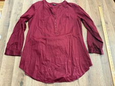 a.n.a Shirt Women's Size XL Red Long Sleeve Shirt V-neck 1/4 Buttons