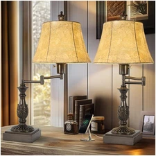 23.5" Rustic Traditional 350° Adjustable Swing Arm Table Lamp Set of 2 with U...