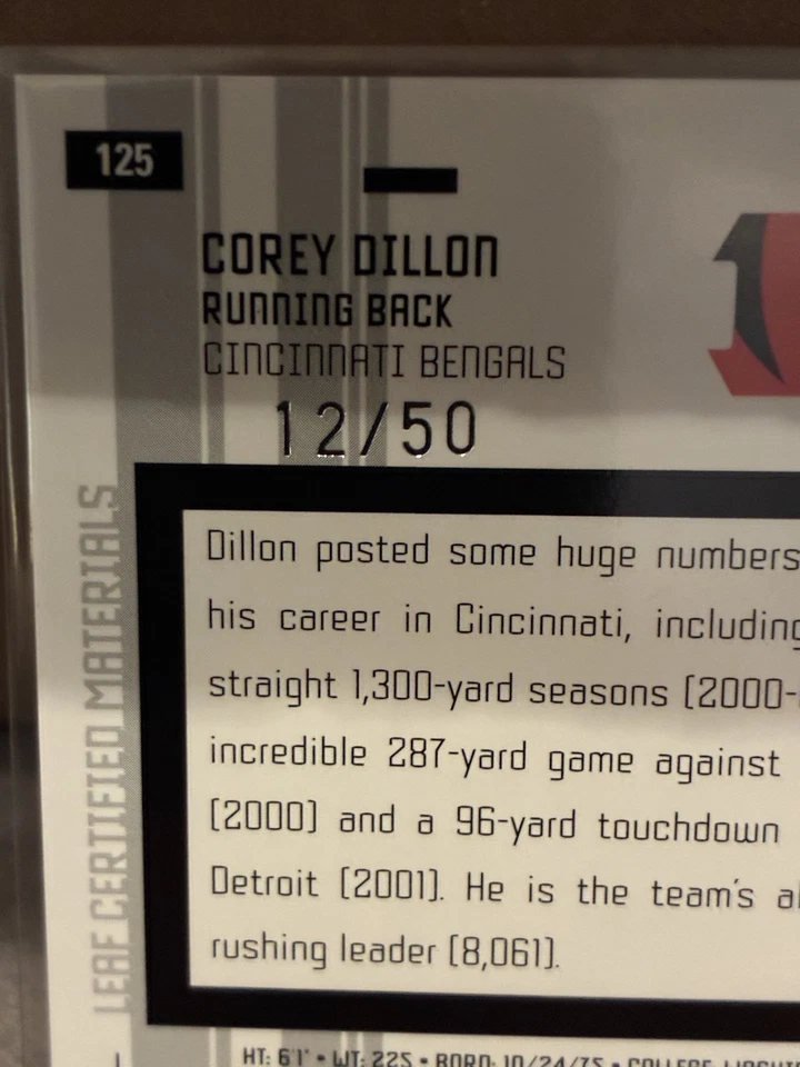 2005 Leaf Certified Materials - Corey Dillon #125 Mirror Blue /50 - Image 2 of 4