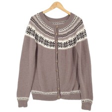 Vintage Wool Cardigan Sweater Brown Nordic Scandinavian Fair Isle Size M