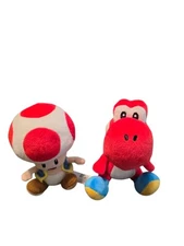 NIntendo Super Mario Bros Red Yoshi & Toad Mushroom Licensed Stuffed Animal Toy