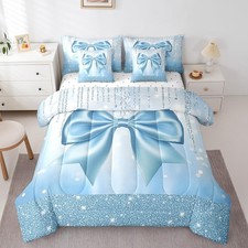 Kids Cute Bowknot 7 Pieces Bedding Set Full Size, Dreamy Princess Comforter S...